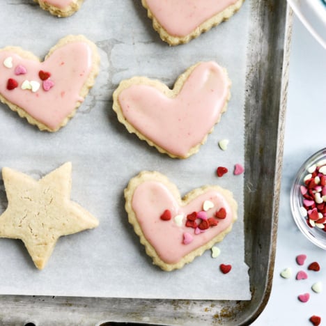 almond flour sugar cookies on a pan