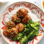 turkey meatballs with broccoli labeled for pinterest.