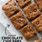 banana chocolate chip bars labeled for Pinterest