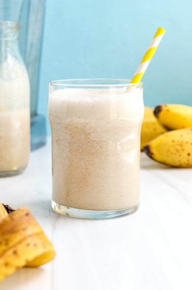 banana milk with blue background.