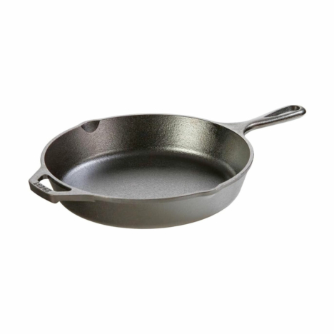 cast iron skillet on a white background.