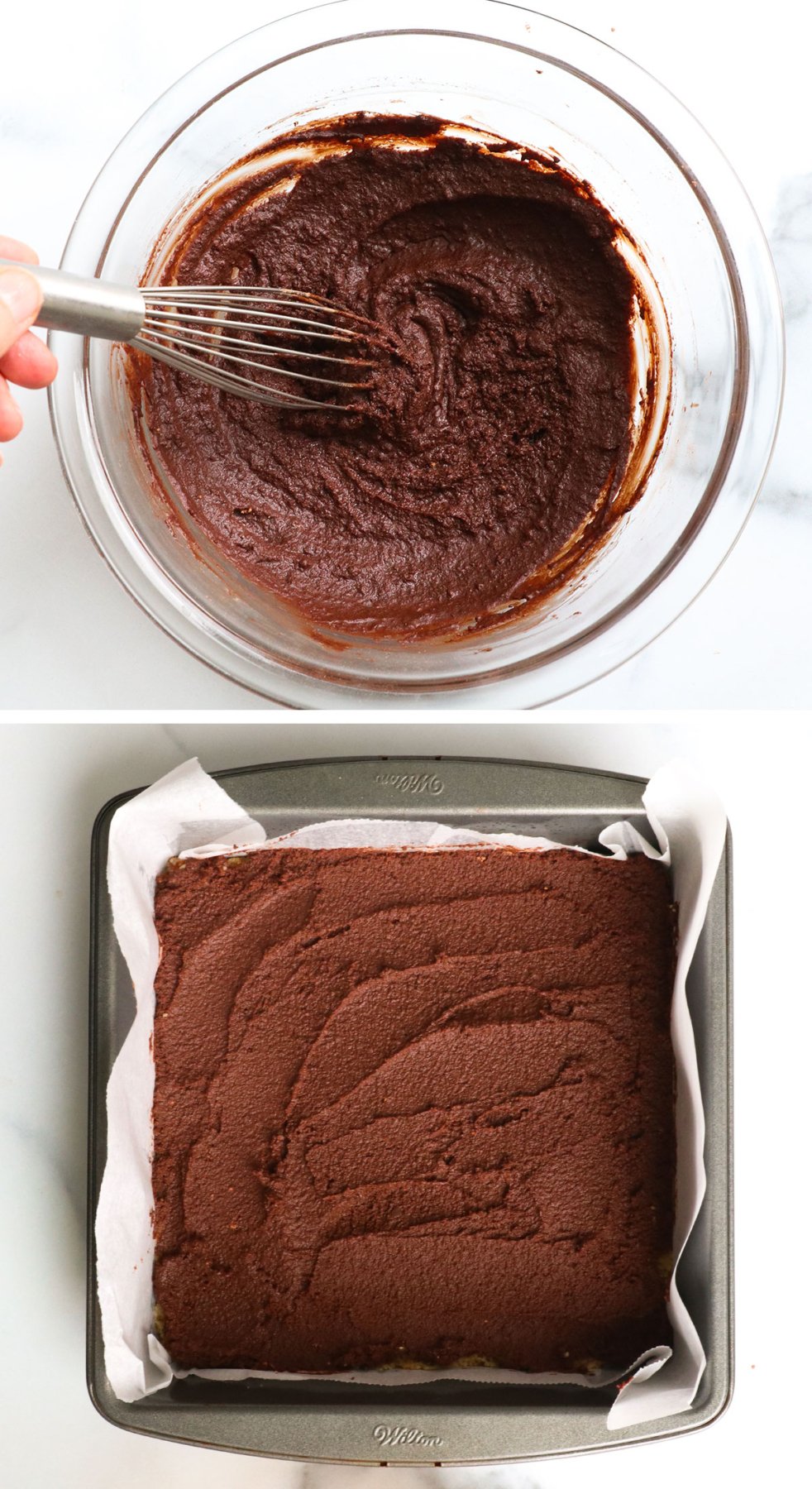 chocolate filling mixed in bowl and spread over the crust.