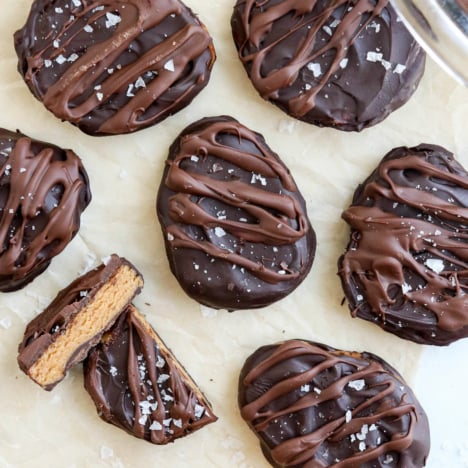 homemade peanut butter eggs with salt on top