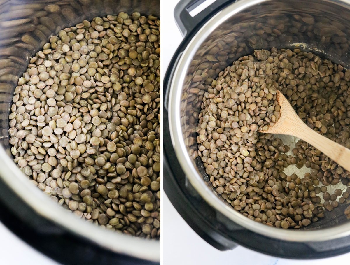 cooked green lentils in the Instant Pot