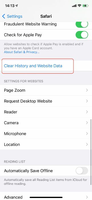 Clear History and Website Data