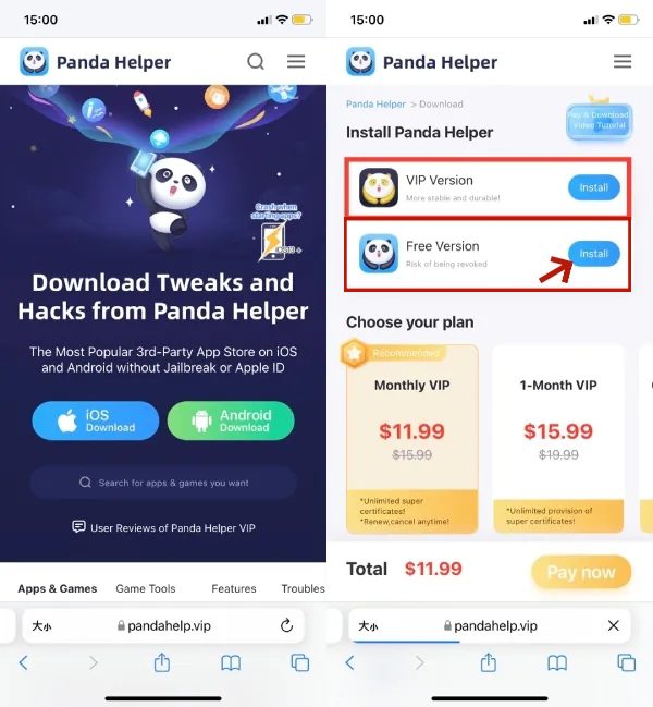 download Panda Helper on Safari