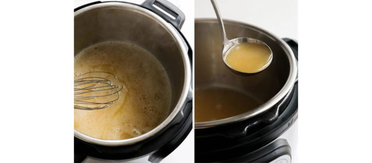 thickened gravy on ladle