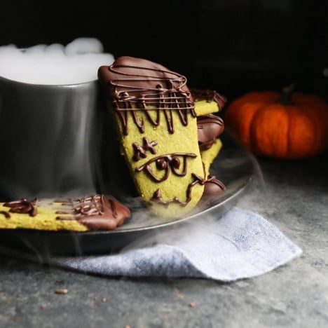 frankenstein cookie next to dry ice