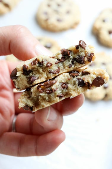 almond flour cookie split in half to show the texture