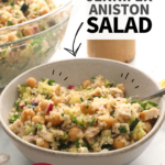 jennifer aniston salad in a bowl labeled for Pinterest.