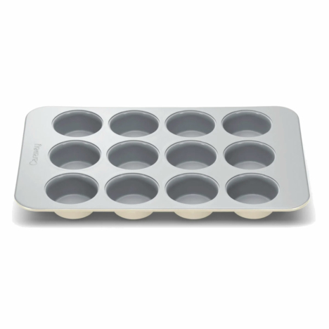 nonstick muffin pan on white background.