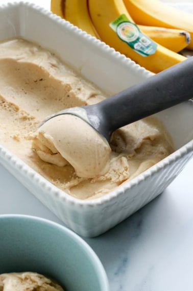 peanut butter banana ice cream scooped in container