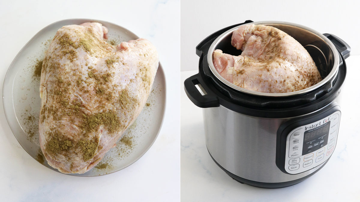 seasoned bone-in turkey in the Instant Pot