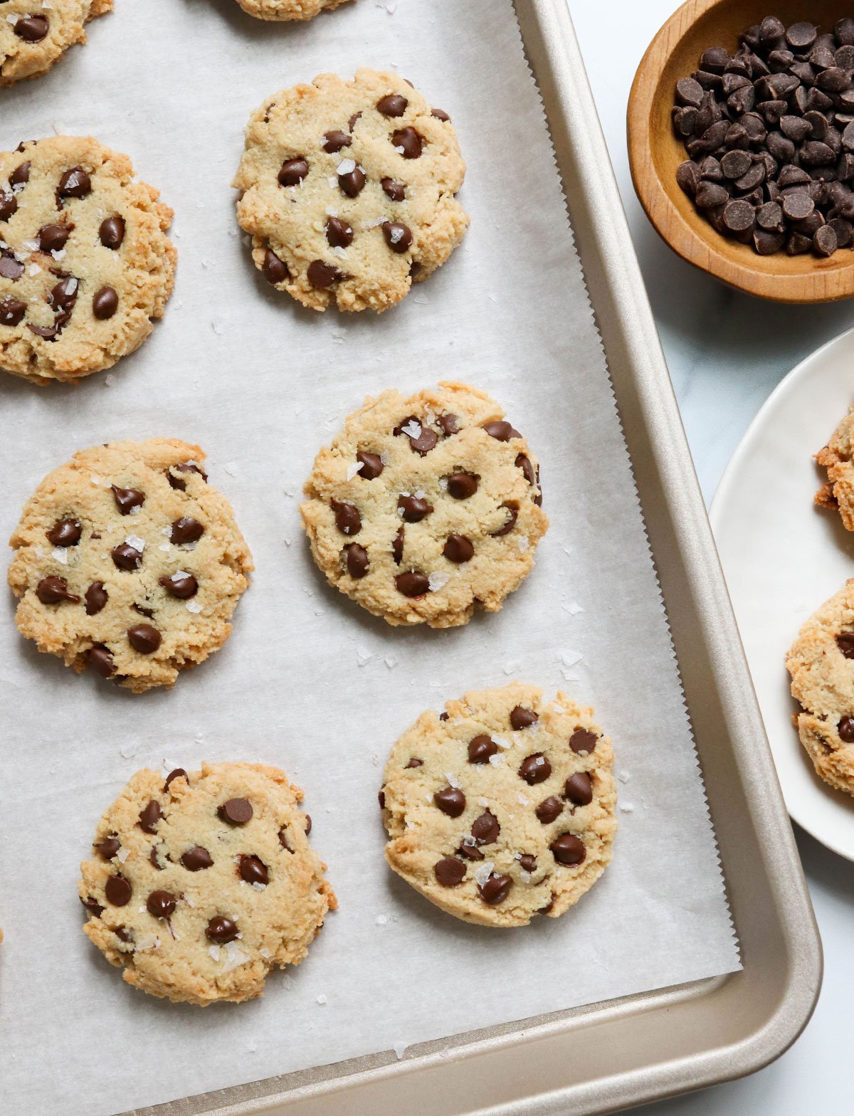 vegan almond flour cookies baked on pan