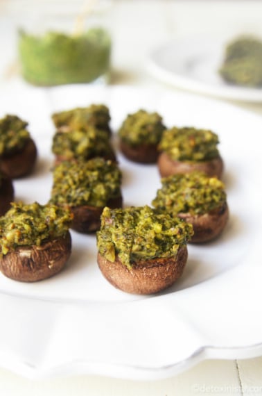 Vegan Pesto Stuffed Mushrooms