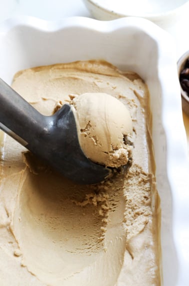 coffee ice cream scooped out of pan