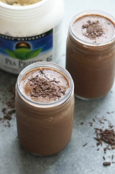 Chocolate Pea Protein Shake with pea protein container