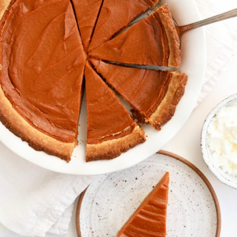 vegan sweet potato pie sliced to serve