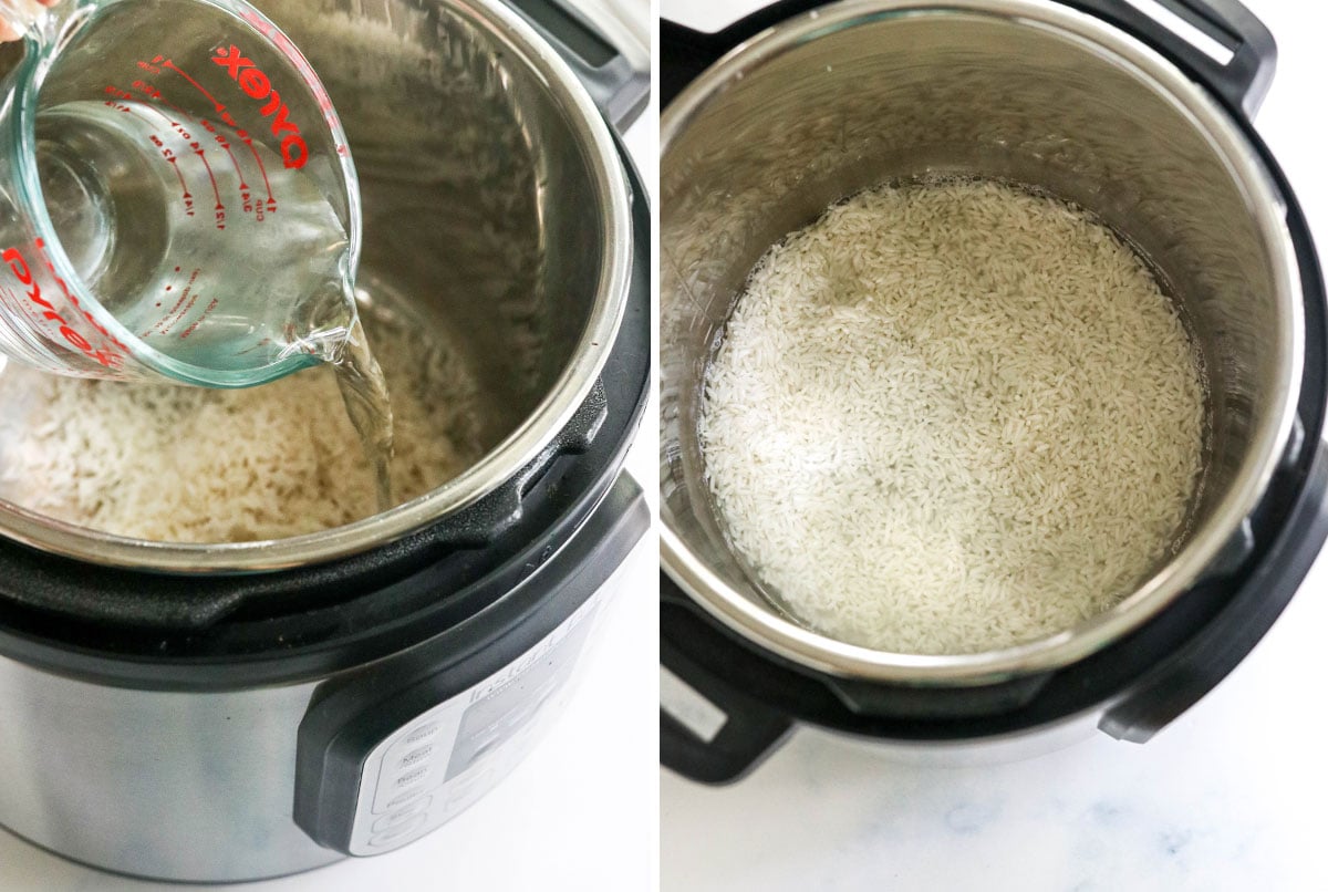 water and rice added to instant pot