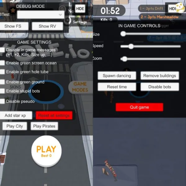 use the Panda Cheat Engine in hole.io hacked apk